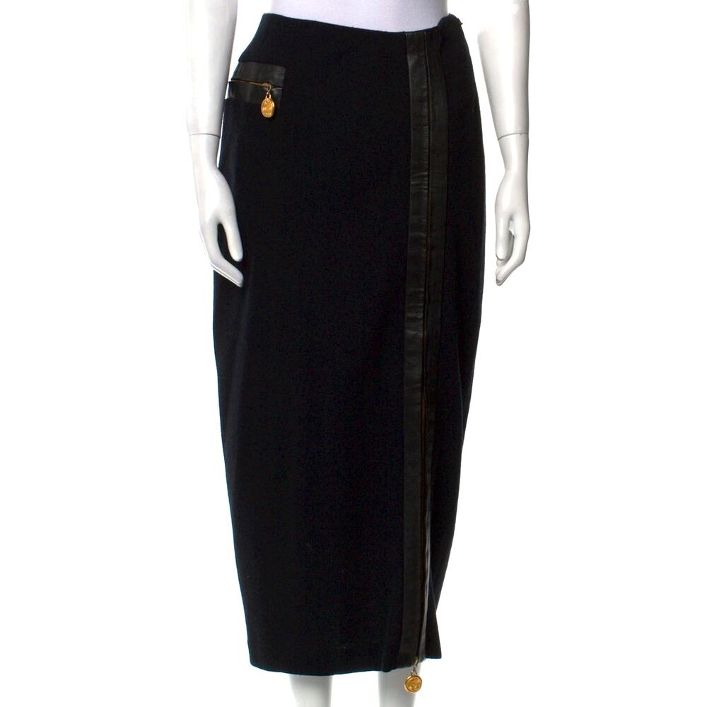 Donna Karan Womens Black Wool Midi Straight Pencil Skirt Size 28